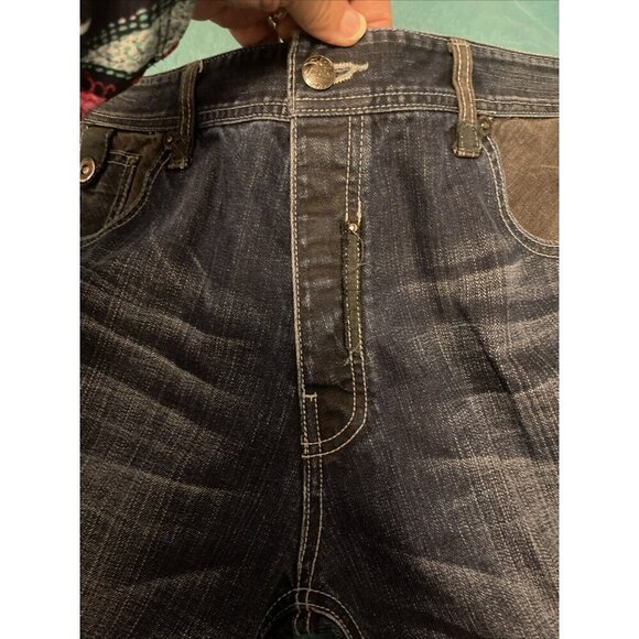 PARISH JEANS‎ health wealth wisdom & men Sz 40 Blue With Black Trim, Wide leg - Picture 8 of 16